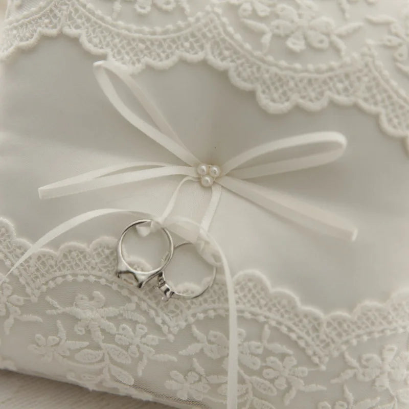 White Lace Wedding Ring Pillow Alliance Bridal Ring Bearer Pillow Cushions Wedding Marriage Ceremony Decoration Supplies