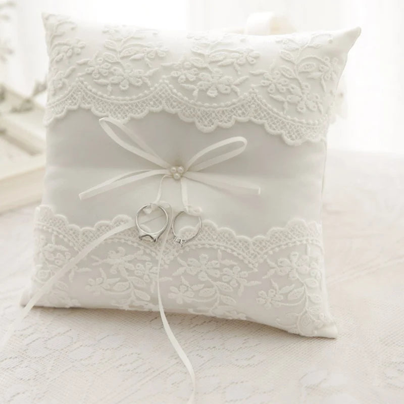 White Lace Wedding Ring Pillow Alliance Bridal Ring Bearer Pillow Cushions Wedding Marriage Ceremony Decoration Supplies