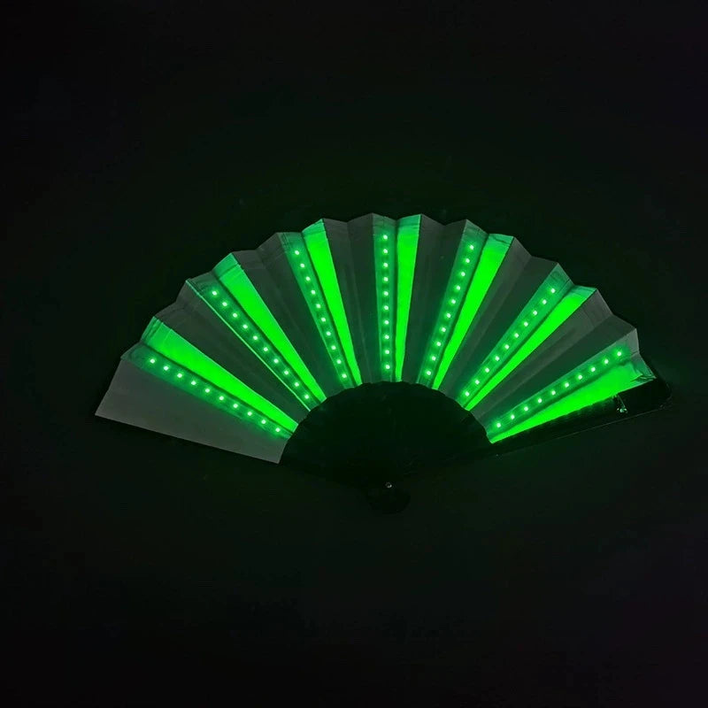 Neon Light up Bar Foldable Hand Fan Dance Performance Luminous LED Fans Glowing Kung Fu Chinese Bamboo Fan Concert Support Props