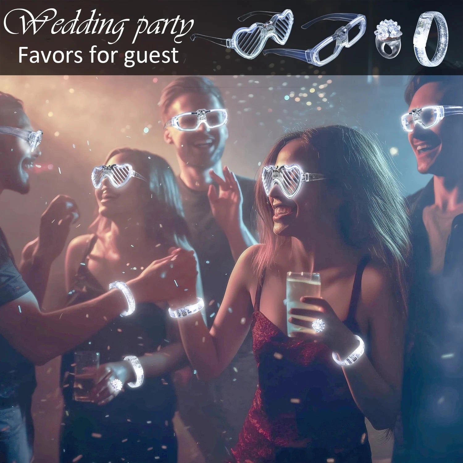 Led White Bracelets Light up Party Favors Glow in the Dark Party Supplies Neon Sunglasses LED Rings Bracelets Wedding Decoration