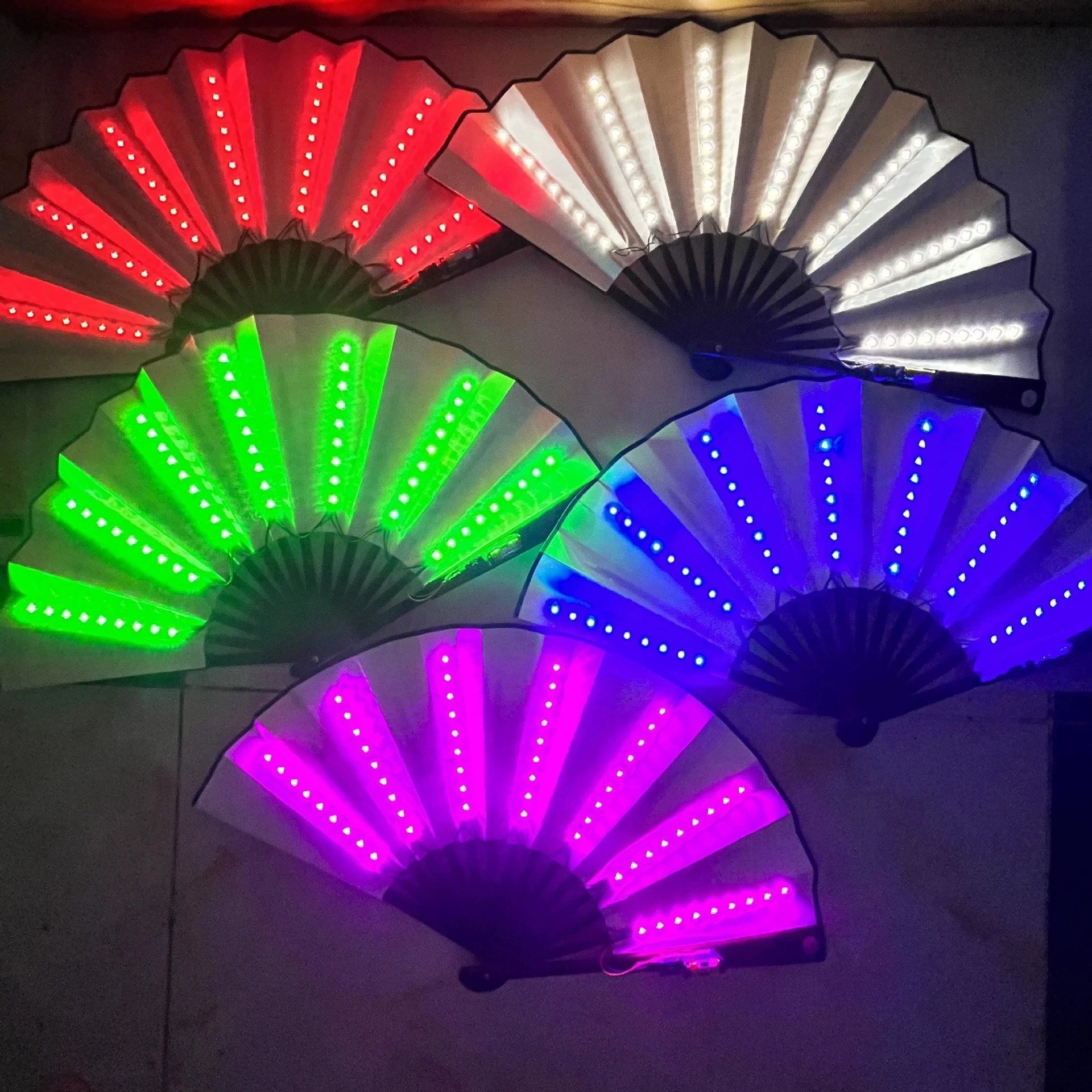 Neon Light up Bar Foldable Hand Fan Dance Performance Luminous LED Fans Glowing Kung Fu Chinese Bamboo Fan Concert Support Props