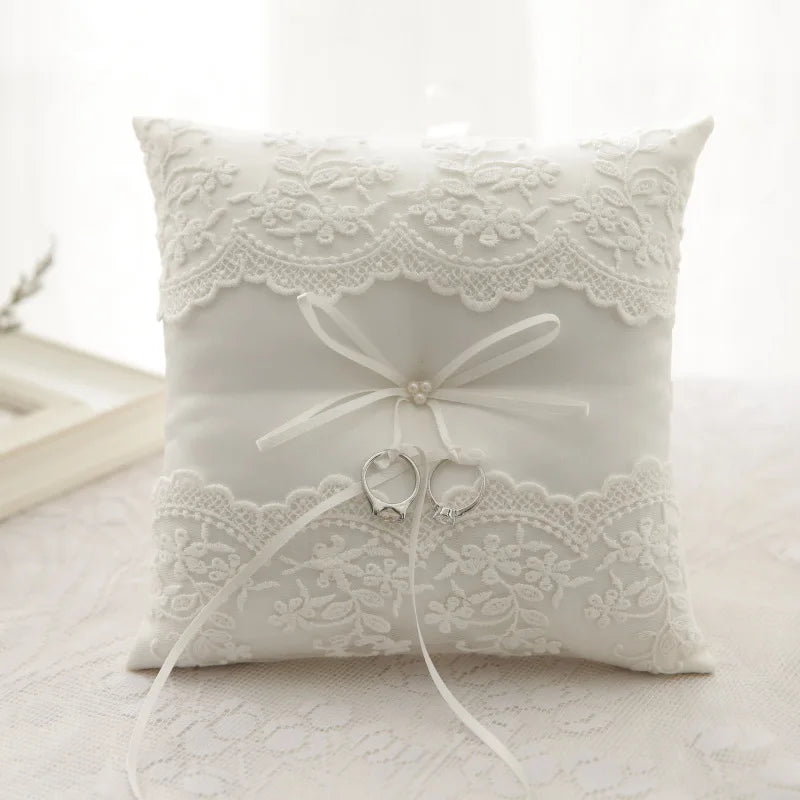 White Lace Wedding Ring Pillow Alliance Bridal Ring Bearer Pillow Cushions Wedding Marriage Ceremony Decoration Supplies