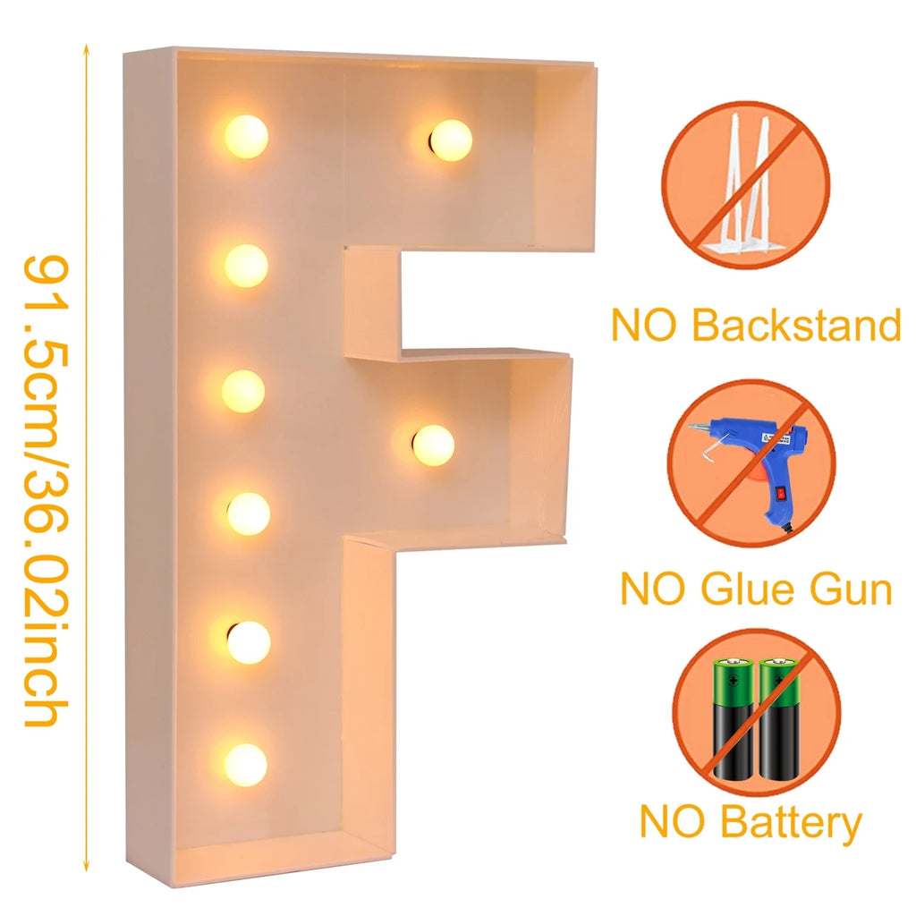 91.5CM Giant Letter Led Light Frame Box Baby Shower Christmas 1St Birthday Wedding Party Decor DIY Name Balloon Filling Box
