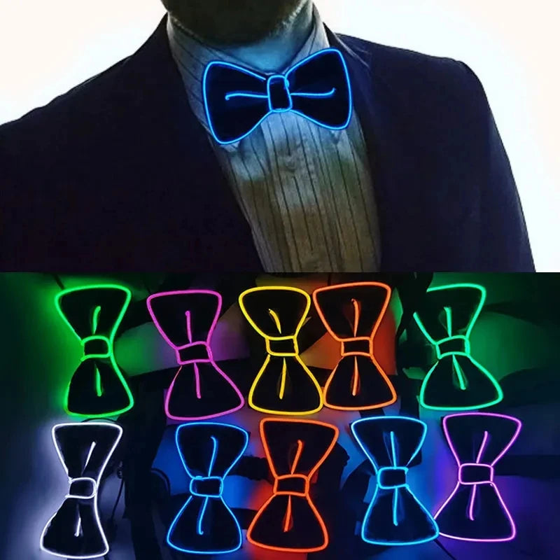Men LED Luminous Glowing Bow Tie EL Wire Neon Party Halloween Christmas Luminous Light up Decor Bar Club Stage Prop Clothing