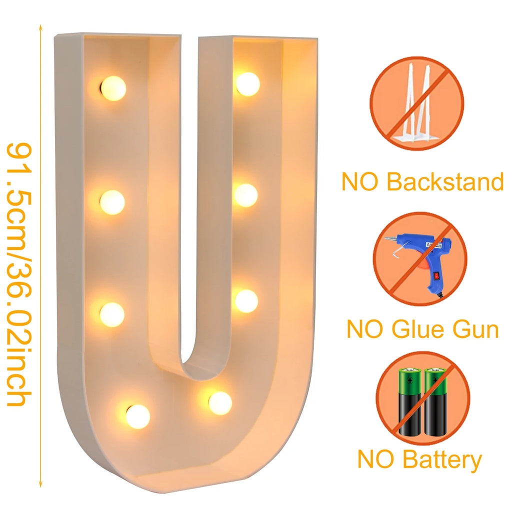 91.5CM Giant Letter Led Light Frame Box Baby Shower Christmas 1St Birthday Wedding Party Decor DIY Name Balloon Filling Box