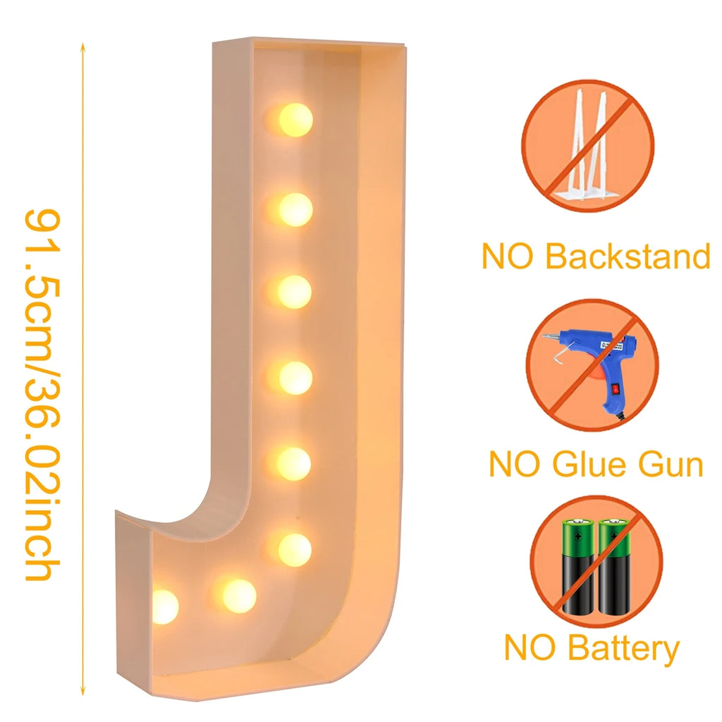 91.5CM Giant Letter Led Light Frame Box Baby Shower Christmas 1St Birthday Wedding Party Decor DIY Name Balloon Filling Box