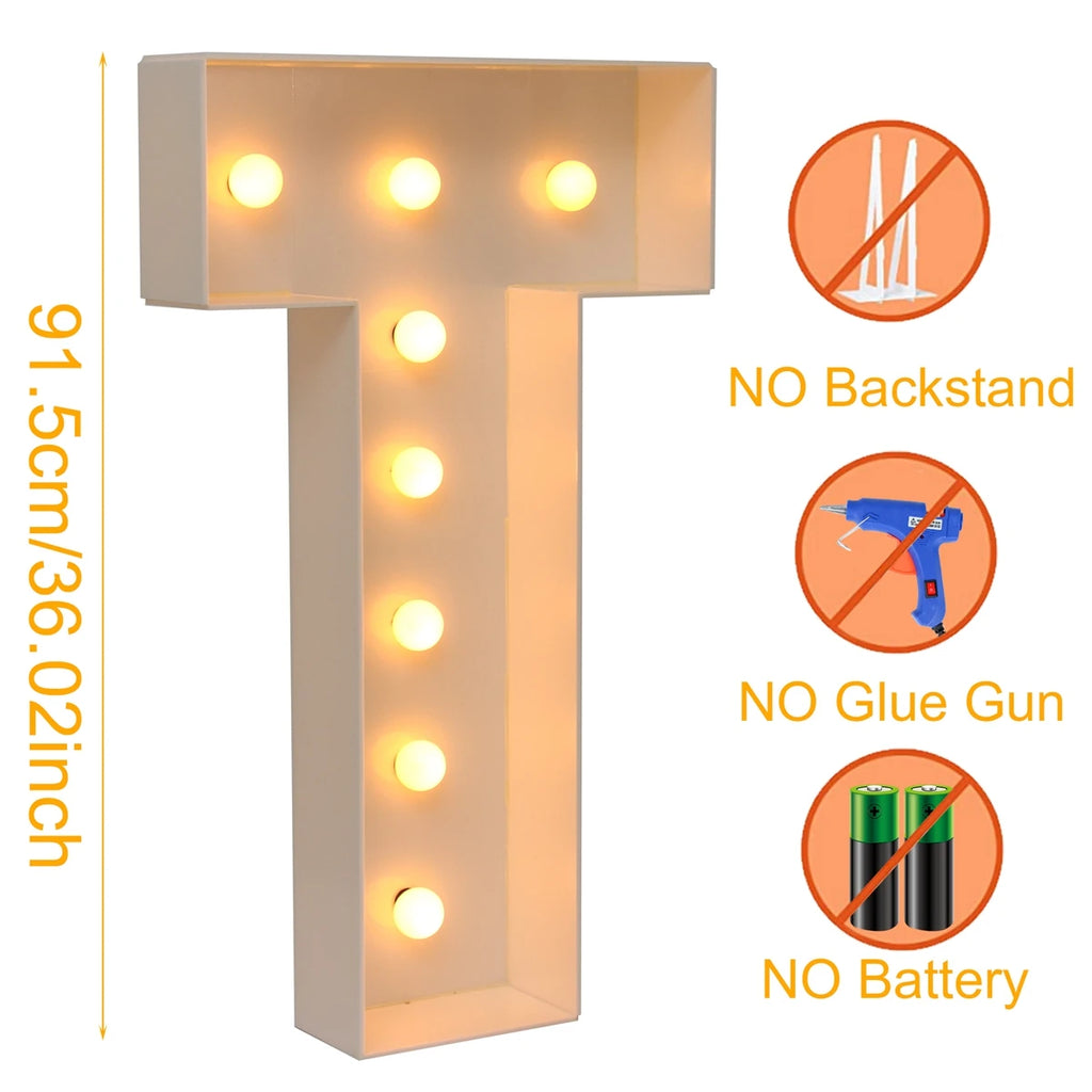 91.5CM Giant Letter Led Light Frame Box Baby Shower Christmas 1St Birthday Wedding Party Decor DIY Name Balloon Filling Box