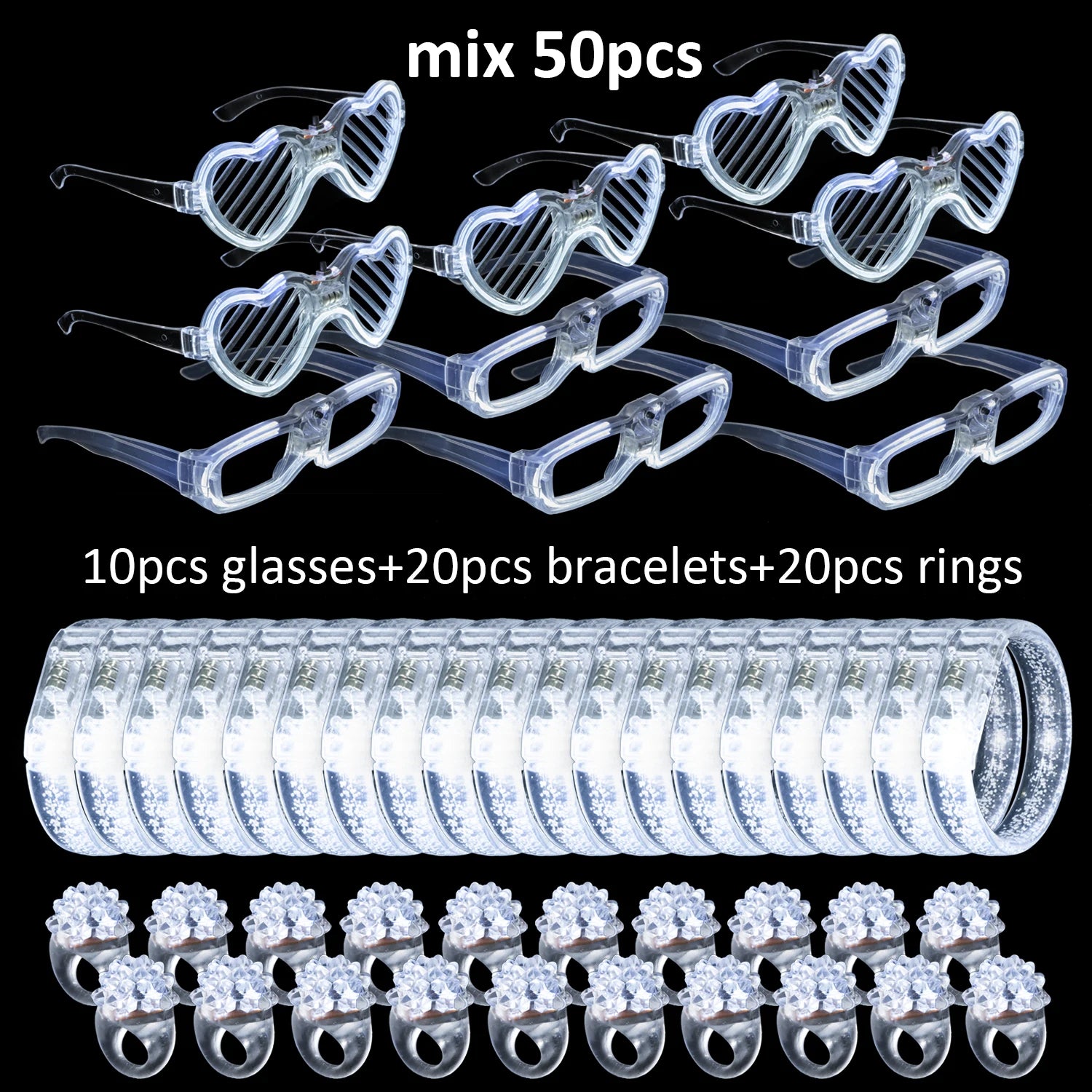 Led White Bracelets Light up Party Favors Glow in the Dark Party Supplies Neon Sunglasses LED Rings Bracelets Wedding Decoration