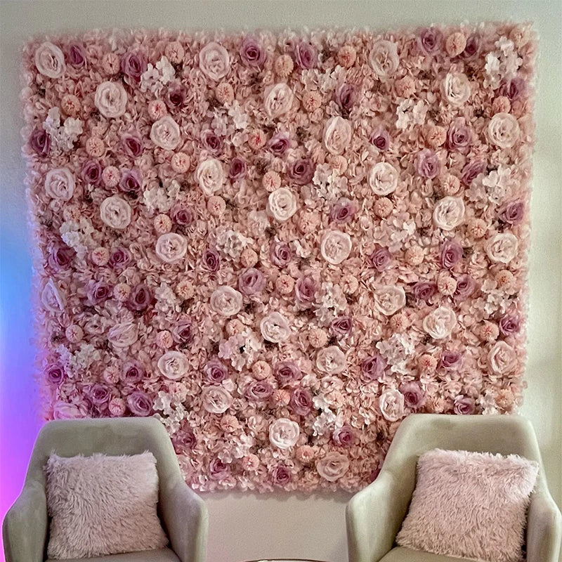 Silk Rose Artificial Flower Wall Backdrop Panel for Engagement Decor 3D Hydrangea for Birthday Party Baby Shower Customized