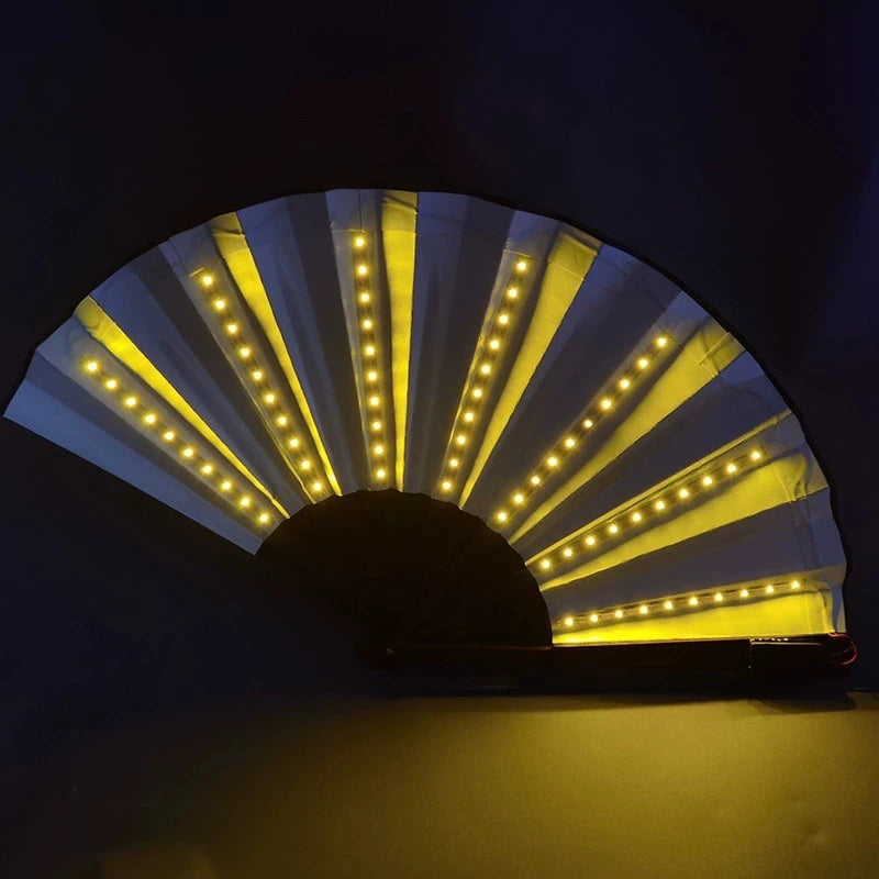 Neon Light up Bar Foldable Hand Fan Dance Performance Luminous LED Fans Glowing Kung Fu Chinese Bamboo Fan Concert Support Props