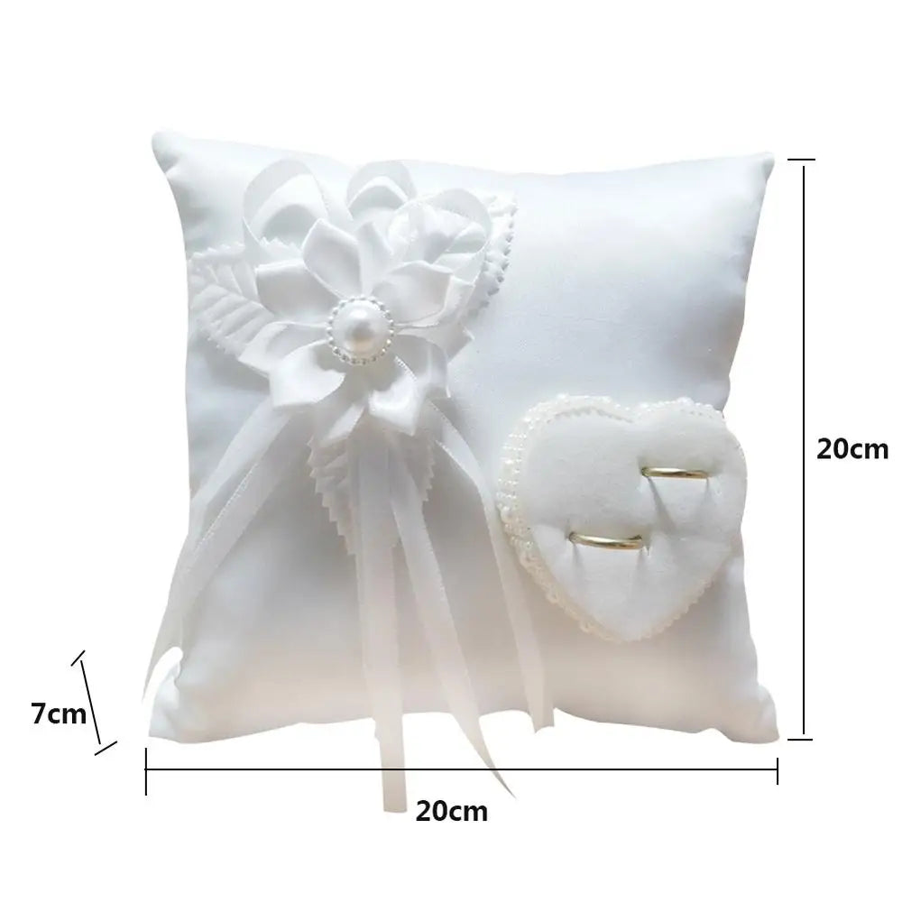 Wedding Ring Pillow European Romantic Bridal Wedding Ring Holder Pillow Heart Handmade Ribbon Cushion Decor for Wedding Ceremony