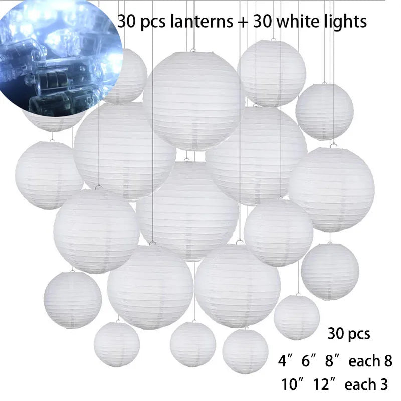 30/50/60Pcs Mix Size Wedding Decoration Lantern Elegant White Chinese Paper Lanterns Ball Lampion Hanging Lampshade Party