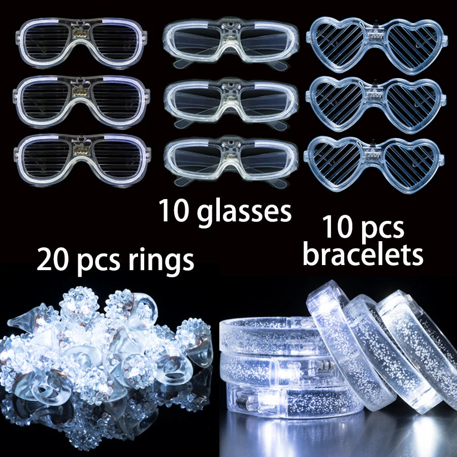 Led White Bracelets Light up Party Favors Glow in the Dark Party Supplies Neon Sunglasses LED Rings Bracelets Wedding Decoration