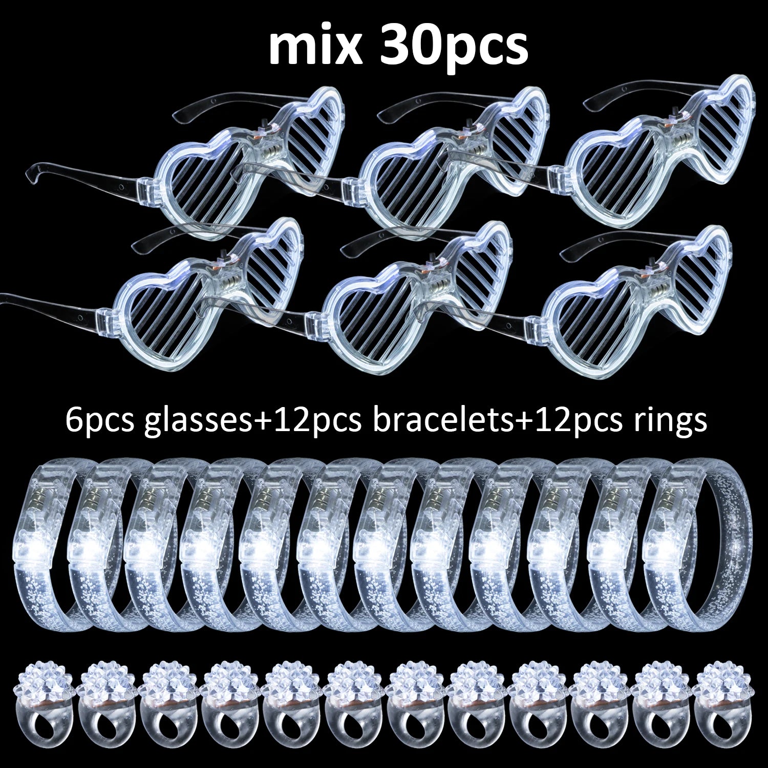 Led White Bracelets Light up Party Favors Glow in the Dark Party Supplies Neon Sunglasses LED Rings Bracelets Wedding Decoration