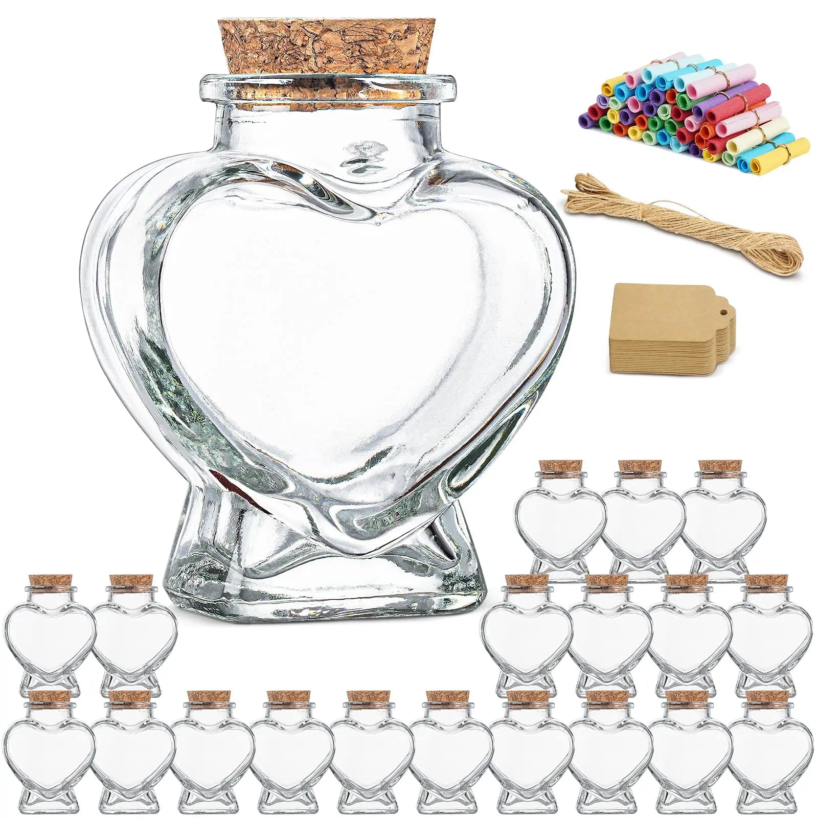 20Pcs Heart Shaped Wishing Jar DIY Small Glass Jars with Cork Lid Wedding Decor for Baby Shower Wedding Favor Valentine'S Day