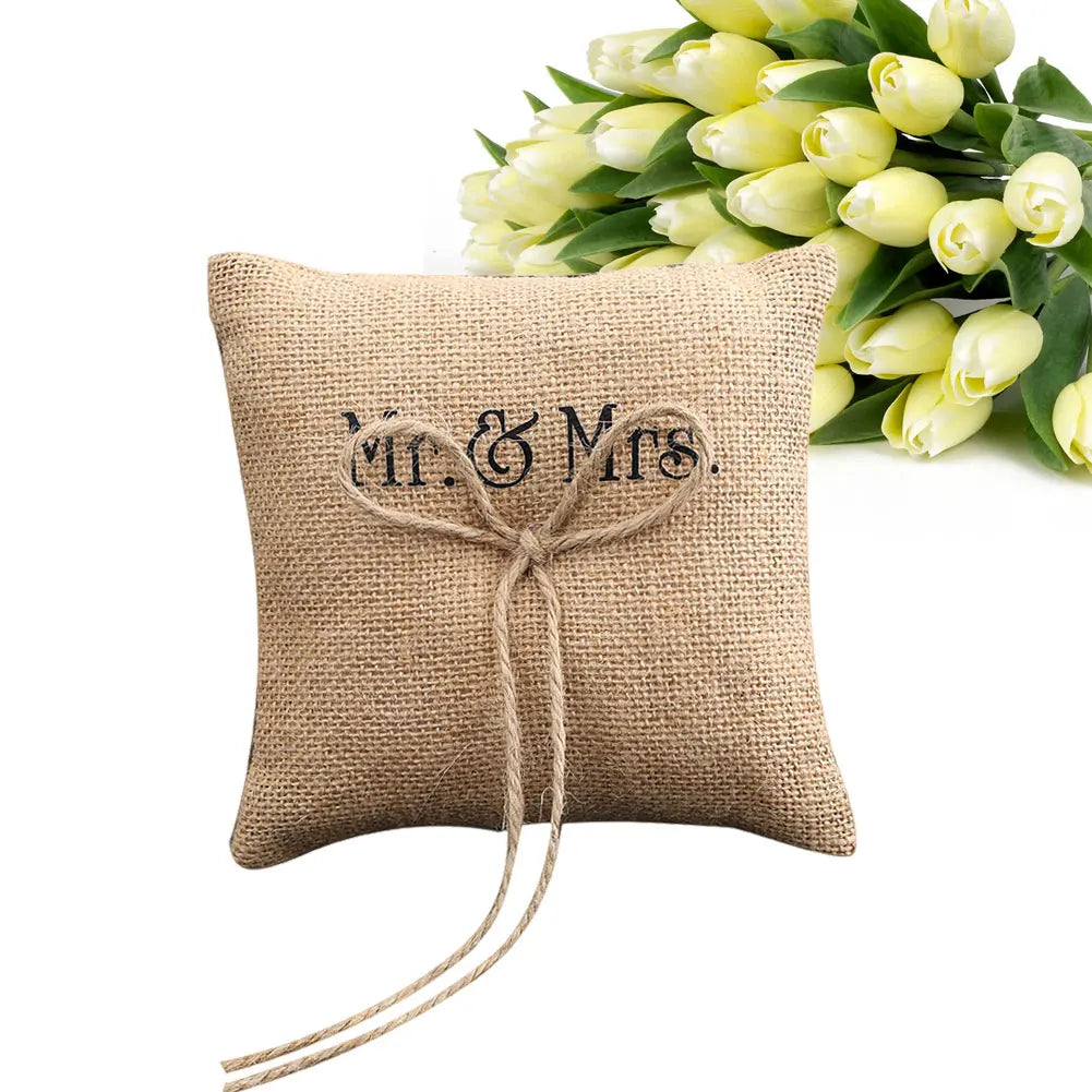 Burlap Wedding Pillow Specials Word Design Pillow for Wedding Anniversary Bride and Groom