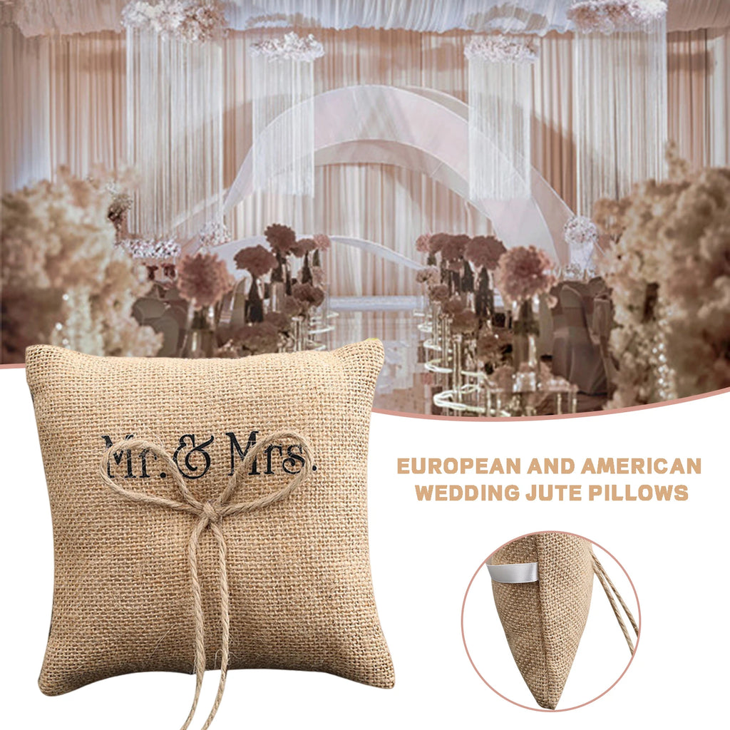 Burlap Wedding Pillow Specials Word Design Pillow for Wedding Anniversary Bride and Groom