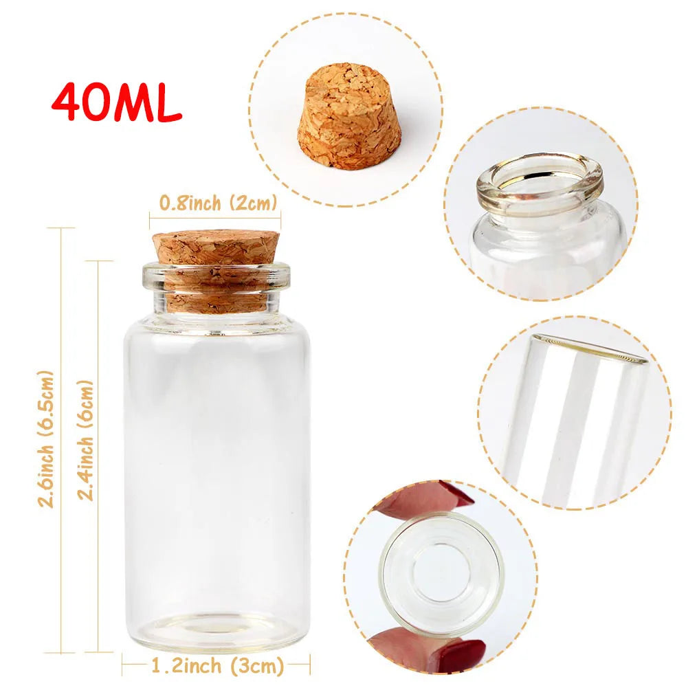 32Pcs Small Glass Bottles with Cork Lids 40Ml Mini Jars Glass Vials with Wooden Corks Tags and Hemp Ropes for Weddings DIY Craft