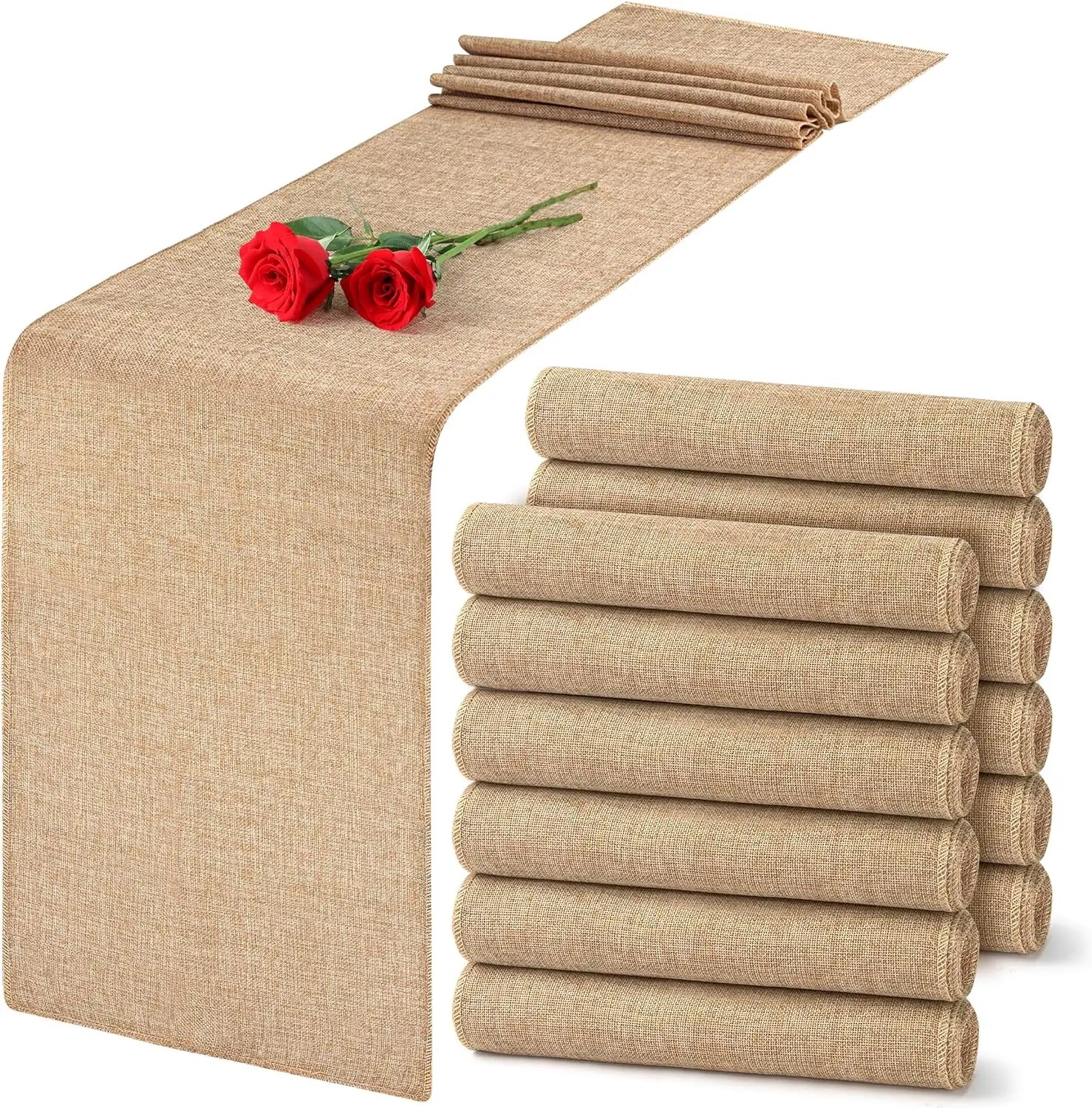 30Cm Width Jute Linen Vintage Natural Table Runner Burlap Rustic Khaki Party Country Wedding Decoration Chair Decor