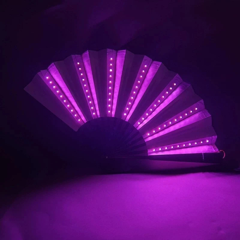 Neon Light up Bar Foldable Hand Fan Dance Performance Luminous LED Fans Glowing Kung Fu Chinese Bamboo Fan Concert Support Props