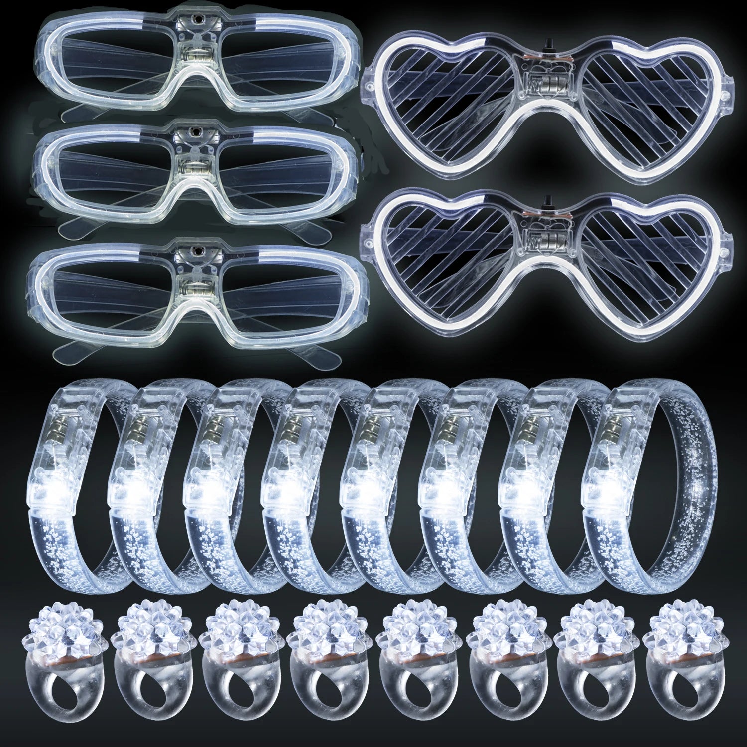 Led White Bracelets Light up Party Favors Glow in the Dark Party Supplies Neon Sunglasses LED Rings Bracelets Wedding Decoration