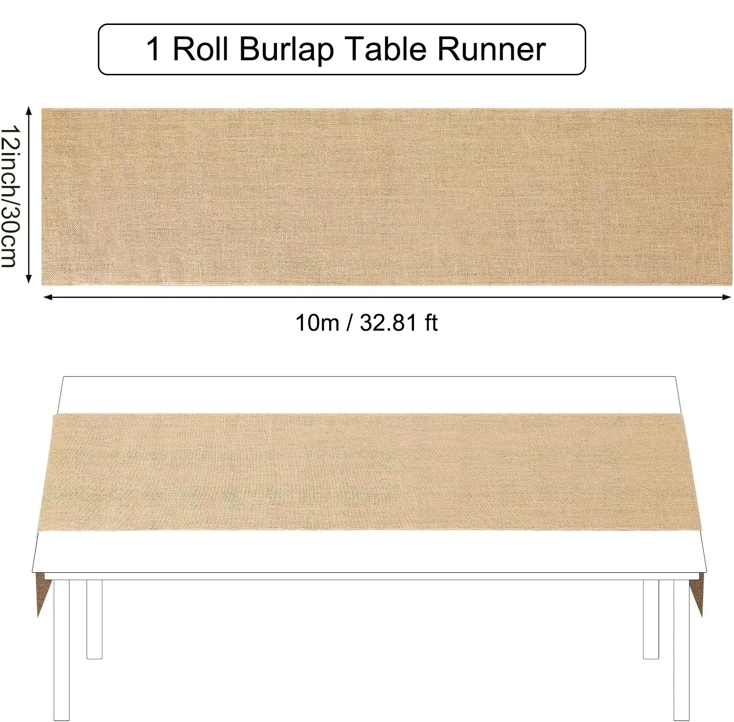 30Cm Width Jute Linen Vintage Natural Table Runner Burlap Rustic Khaki Party Country Wedding Decoration Chair Decor