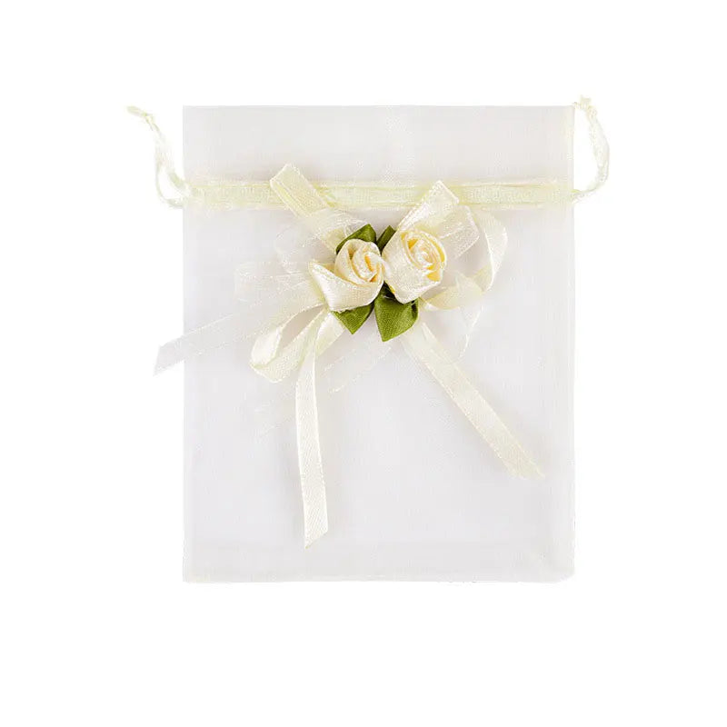 50/100PCS Mesh Bag Vintage Rose Ribbion Gift Drawstring Bags Party Wedding Favors for Guest Small Present Candy Packaging Box