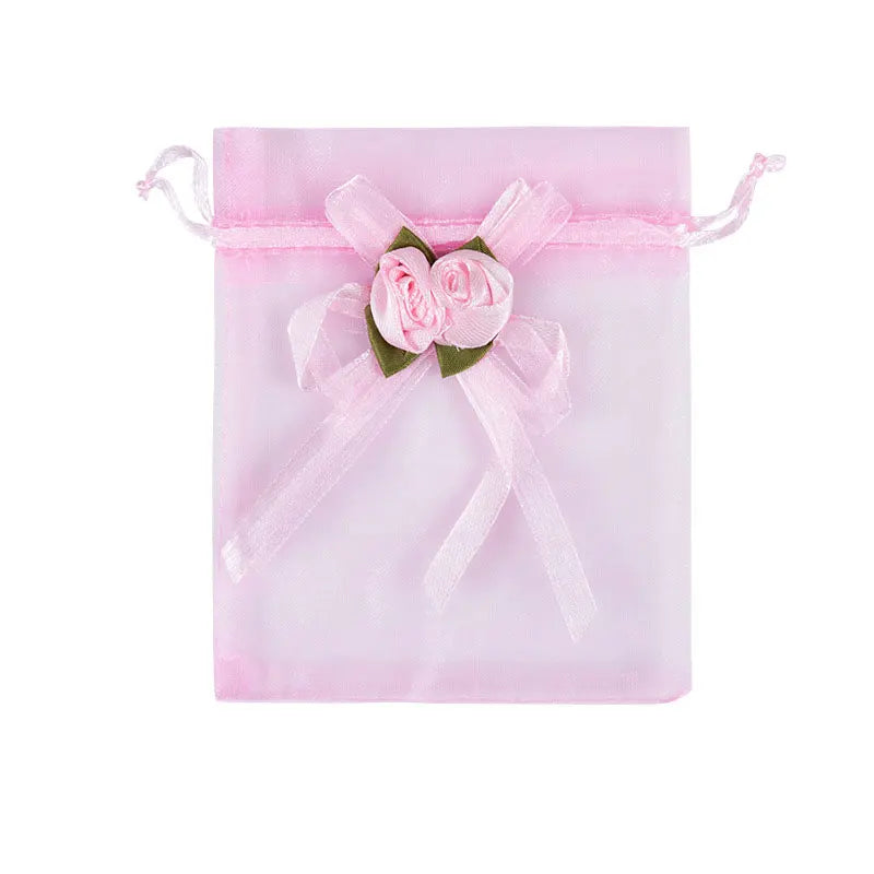 50/100PCS Mesh Bag Vintage Rose Ribbion Gift Drawstring Bags Party Wedding Favors for Guest Small Present Candy Packaging Box