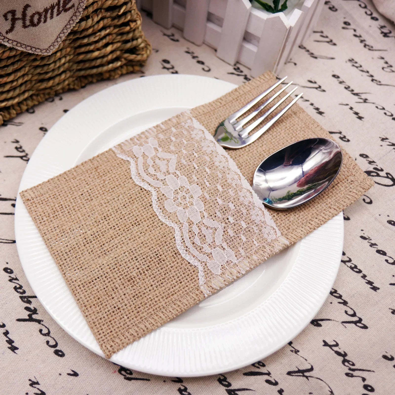 10/20PCS Natural Jute Bag Holder Burlap Cutlery Pockets Silverware Holder Bag Knife Forks Wedding Party Tableware Bag Decoration